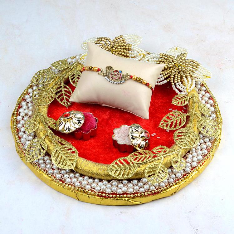 Red Golden Rakhi Thali