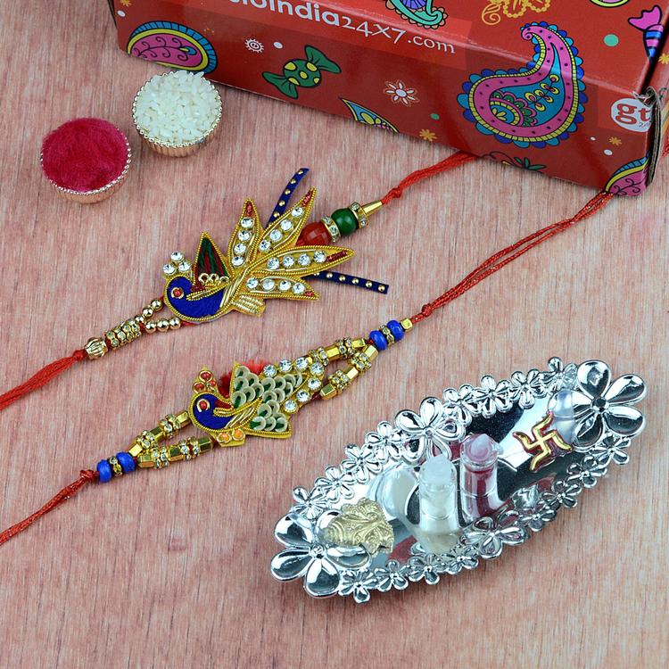 Pleasing Peacock Rakhi Set