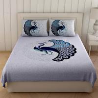 Dancing Blue Peacock Double Bedsheet