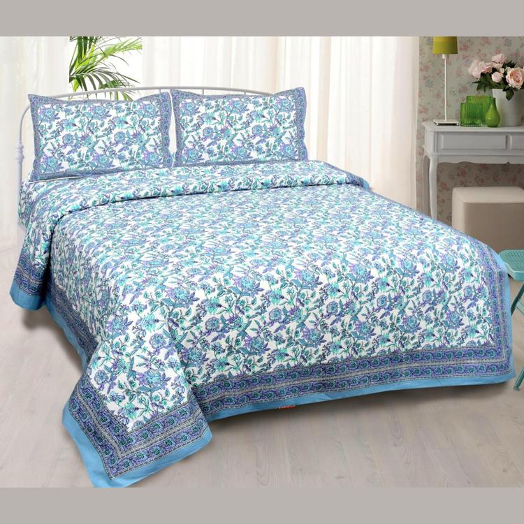 Cool Blue Lotus Double Bedsheet