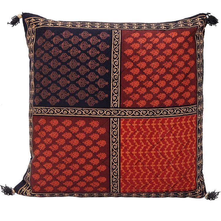 Red Rajasthani Block Cushion Cover