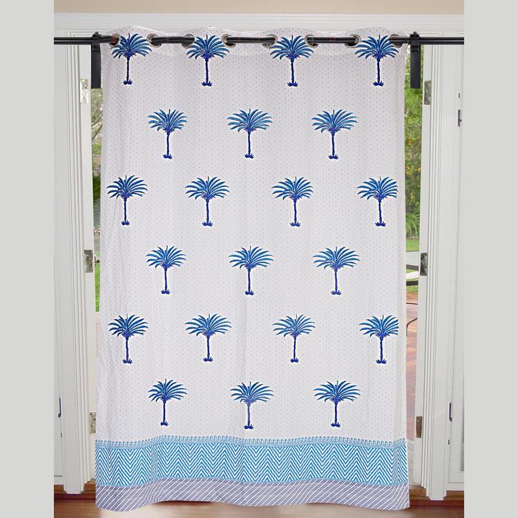 Sky Blue Palm Grommet Curtain