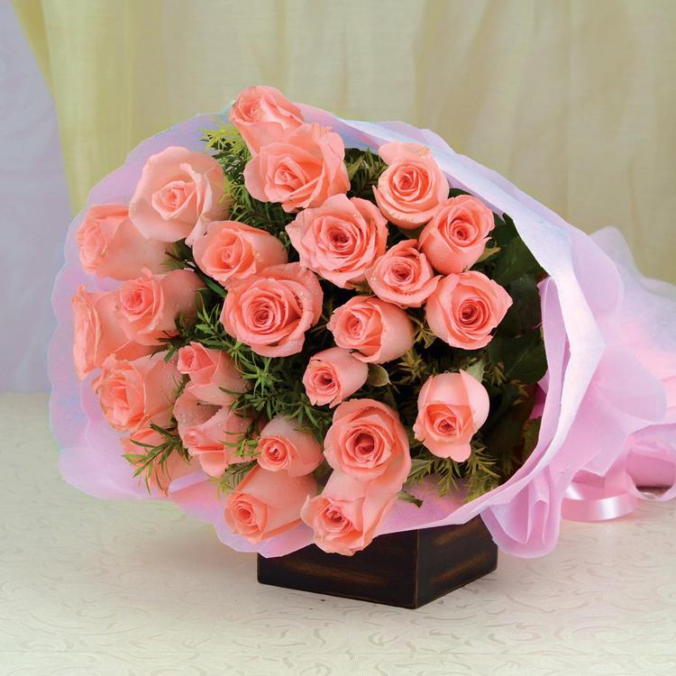 Magical 24 pcs Pink Roses With Greenery