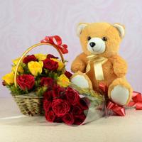 Teddy & Flower Basket Gift Combo
