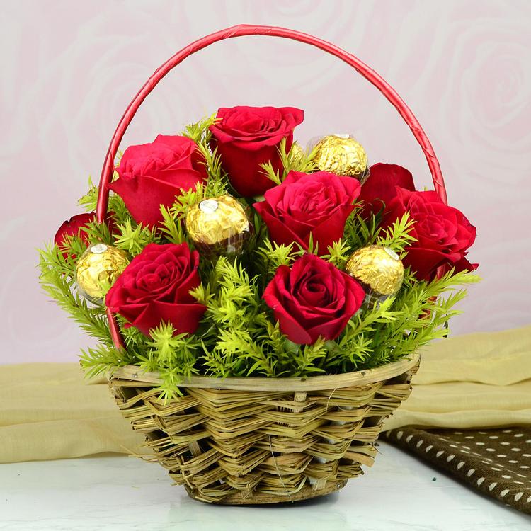 Basket of Roses & Ferrero