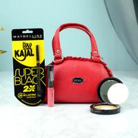 Red Hand Bag & Maybelline Makeup