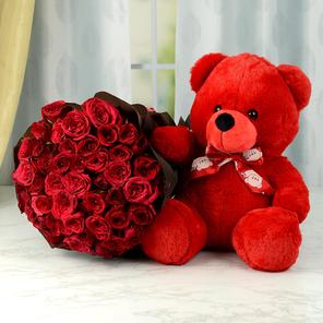 Red Roses & Teddy Combo Red Roses & Teddy Combo