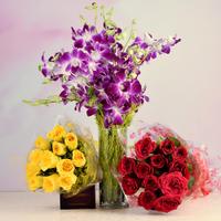 Rose Bouquet & Orchid Vase