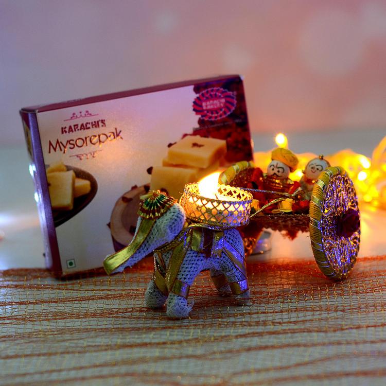 Mysorepak with Handmade Diya Holder