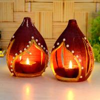 Pearl Studded Diya Holder Set