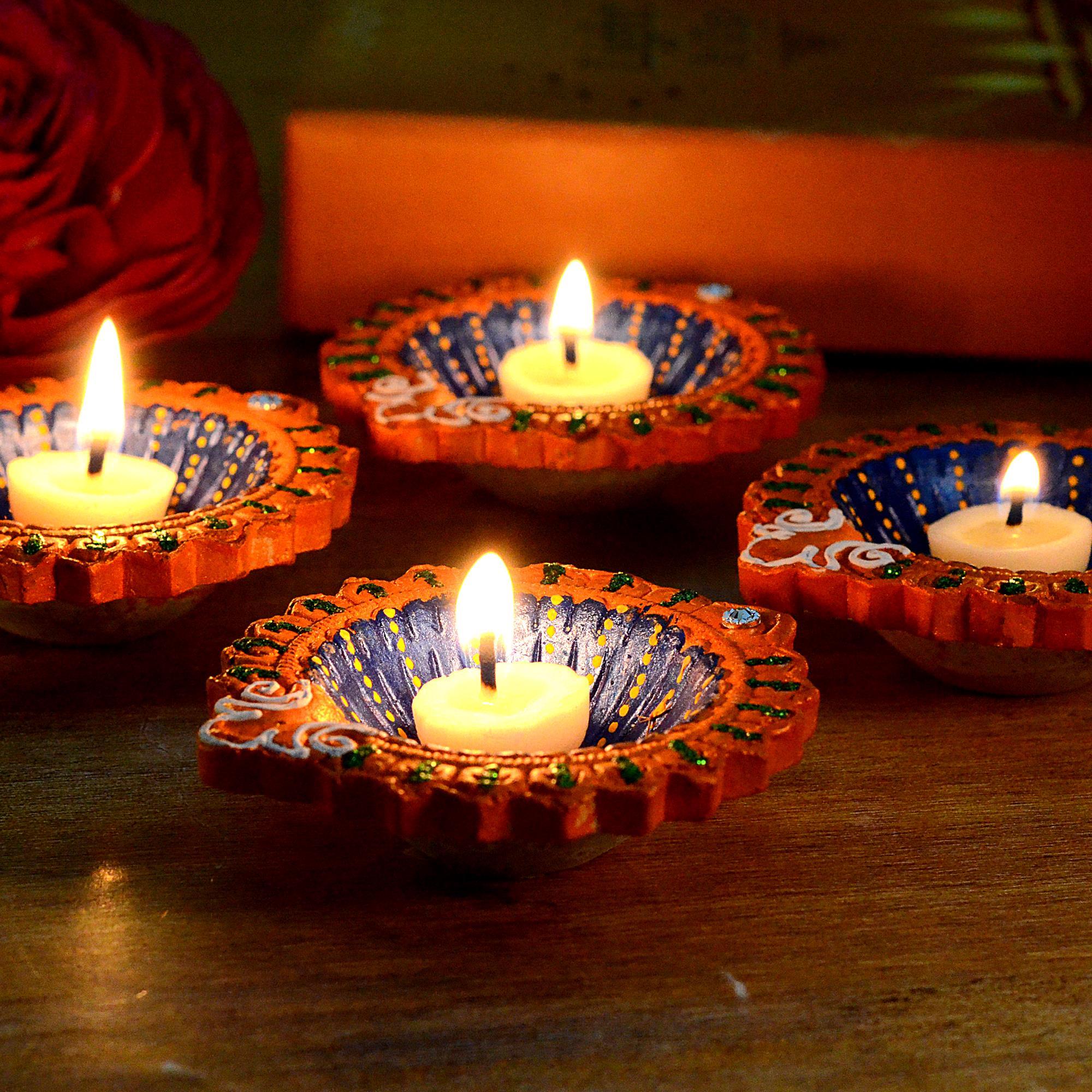 Set Of Four Handmade Designer Diyas Diwali Diyas