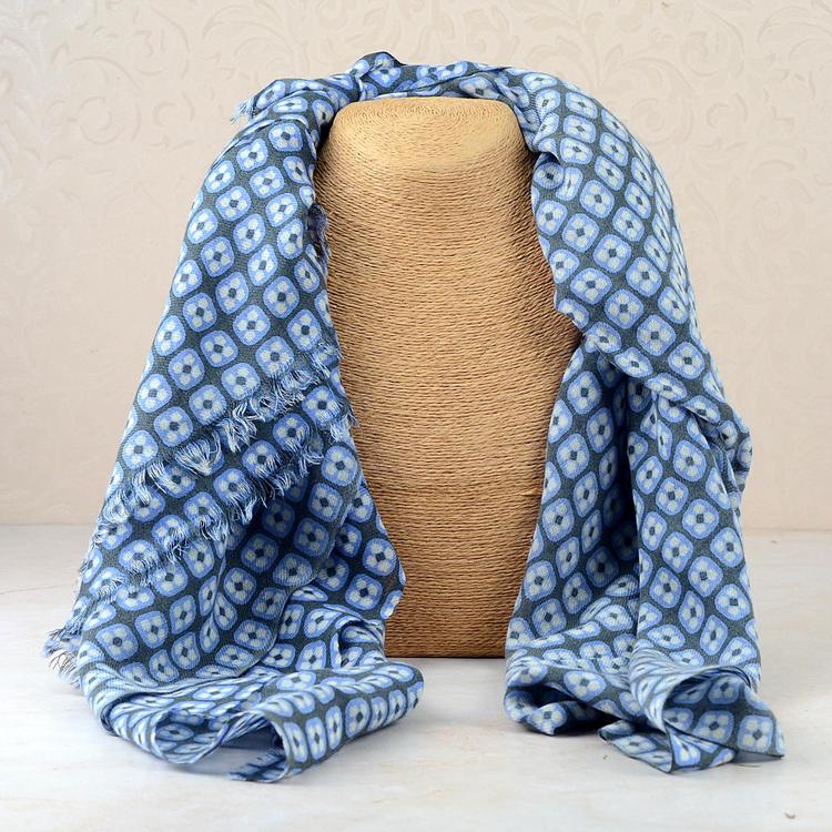 White & Blue Floral Designer Stole White & Blue Floral Designer Stole