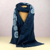 Blue & White Embroidered Stole