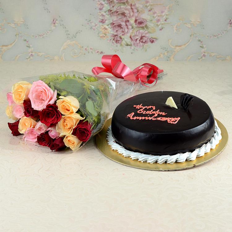 Cake and Flower Romantic Combo