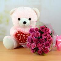 Combo of Pink Roses & Teddy