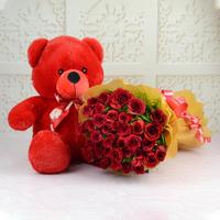 Red Teddy & Roses Bouquet