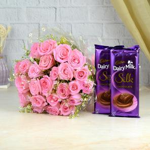 Pink Roses & Dairy Milk  Pink Roses & Dairy Milk