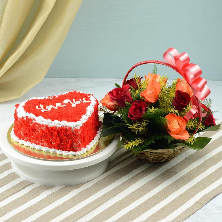 Red Velvet with Rose Basket