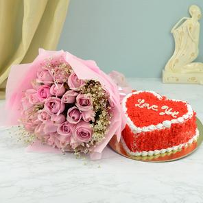 Red Velvet & Pink Roses Combo Red Velvet & Pink Roses Combo