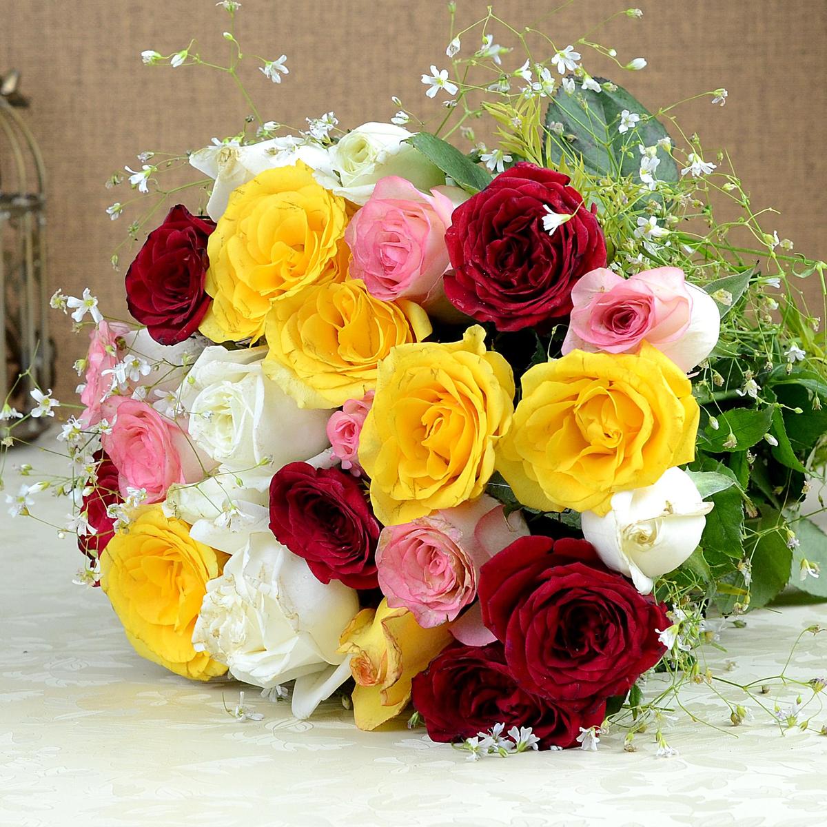 Bouquet Of 24 Mixed Roses | Flowers