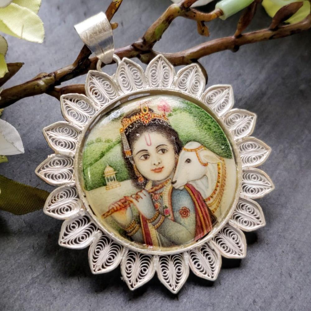 Krishna On Silver Pendant, Jewellery for Her