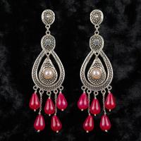 Silver Danglers With Red Drops
