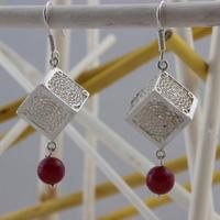 Cube Shaped Earrings With Tourmaline Drops