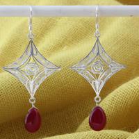 Star Earrings with Red Quartz
