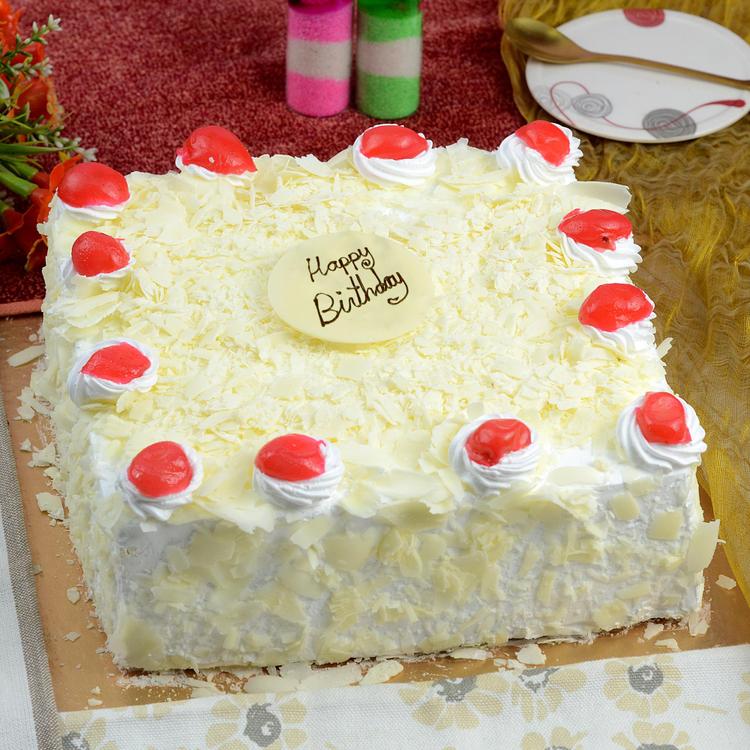 White Forest Happy Birthday Cake