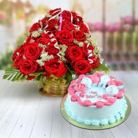 Bunch of Roses & Cake For Mom
