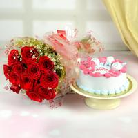 Lovely Roses & Cake For Mom