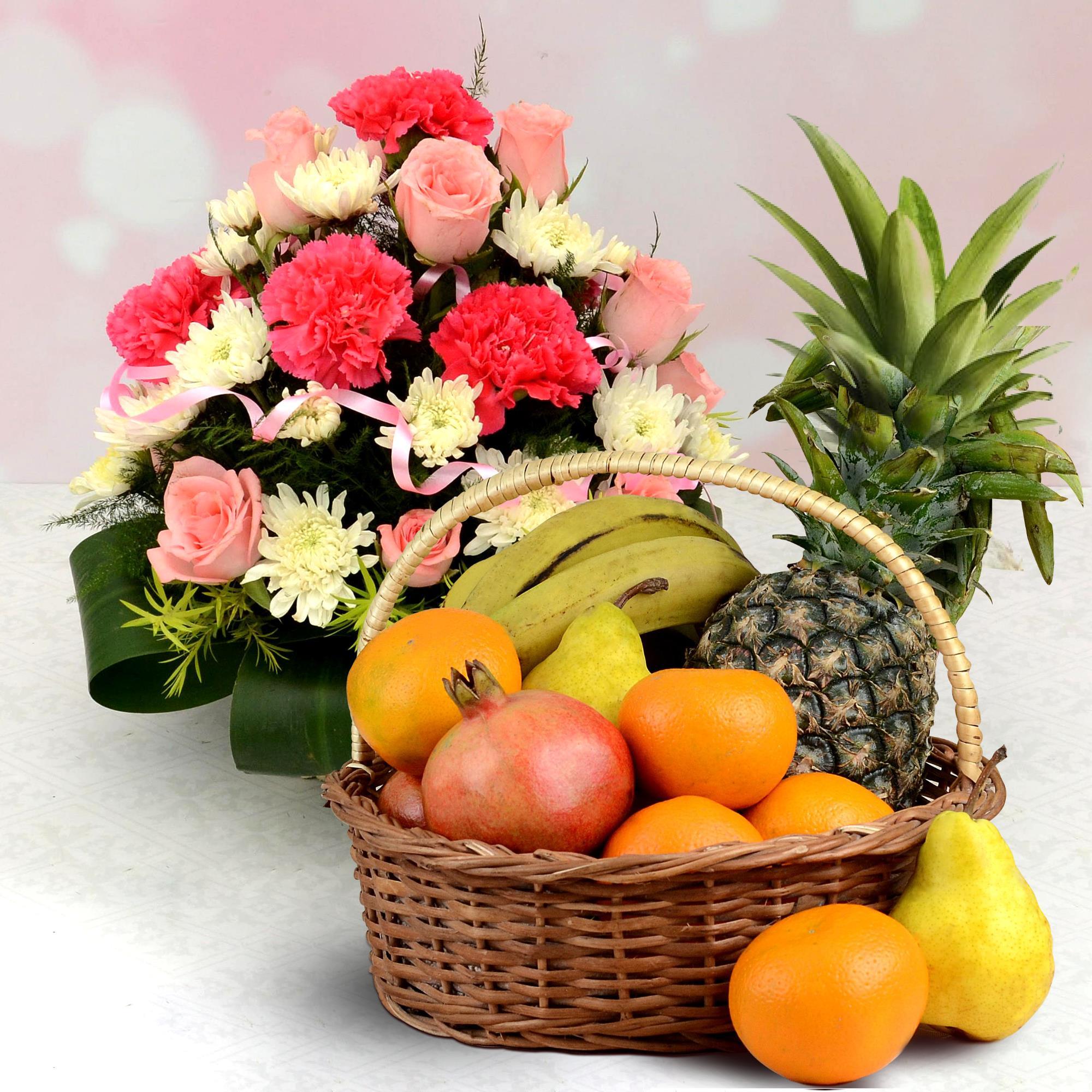 Divine Fruits & Flowers Set | Flowers to Panchkula