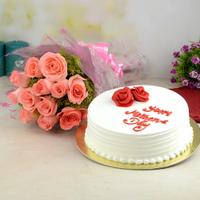 Vanilla Cake and Pink Roses
