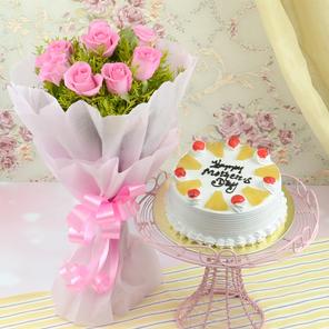Roses & Cake Hamper For Mom Roses & Cake Hamper For Mom