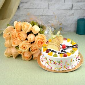 Fruits Cake and Roses Combo Fruits Cake and Roses Combo