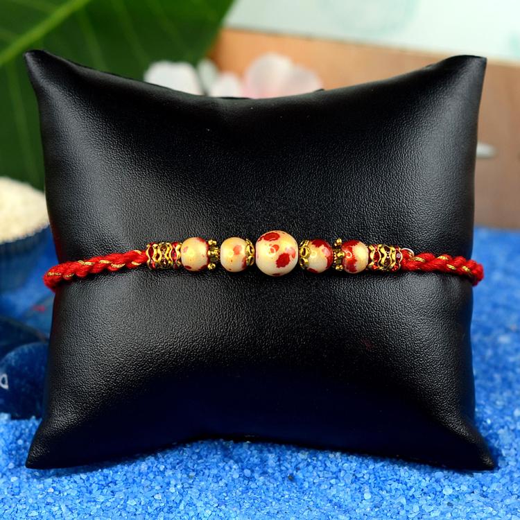 Red Golden Printed Beads Rakhi