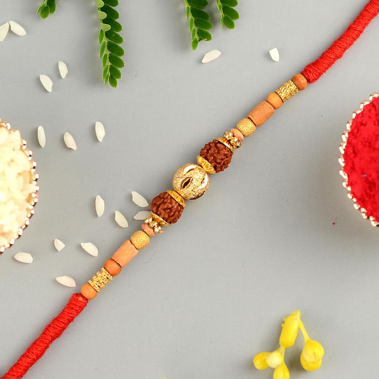Golden Bead Two Rudraksh Rakhi JC11