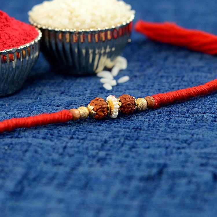 Double Rudraksh Red Rakhi JC71