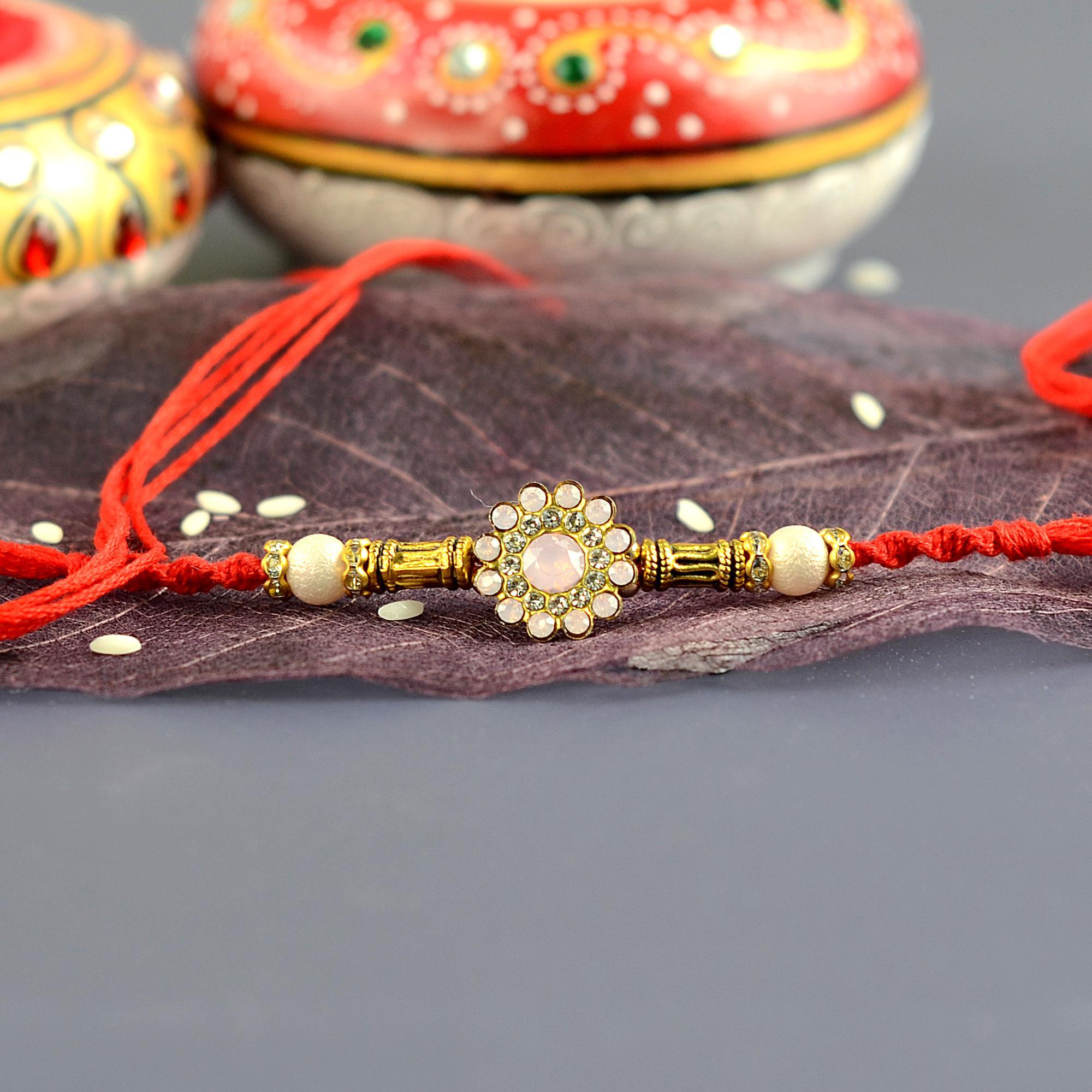 Dazzling Rose Quartz Rakhi | Designer Rakhi