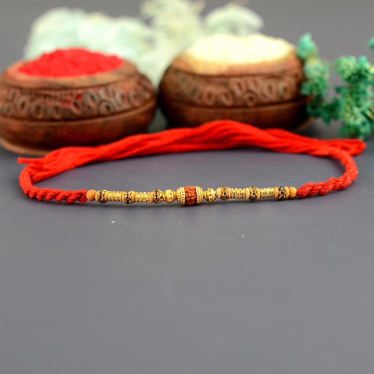Golden Beads Rudraksh Rakhi