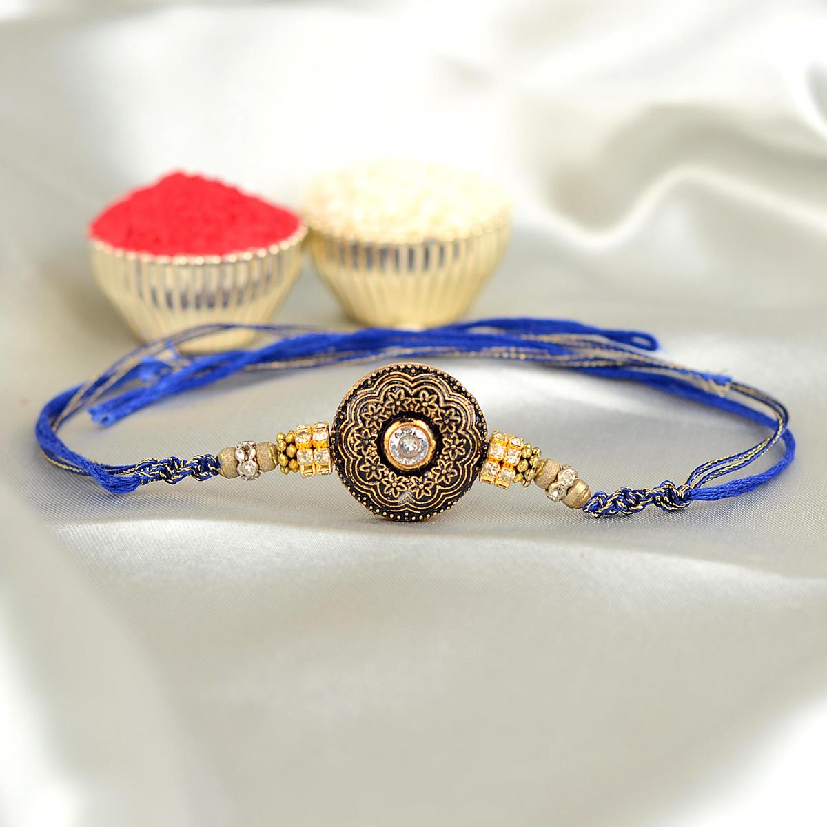 Antique Diamond Blue Rakhi Premium Rakhi