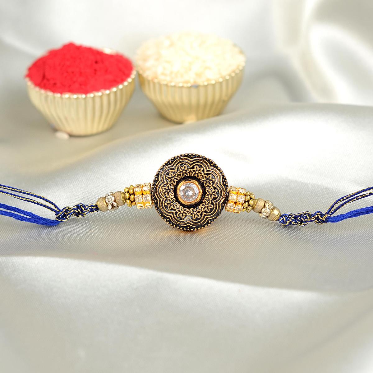 Antique Diamond Blue Rakhi Premium Rakhi