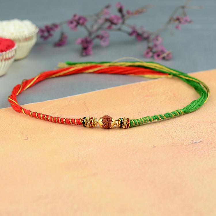 Red and Green Rudraksh Rakhi JC51