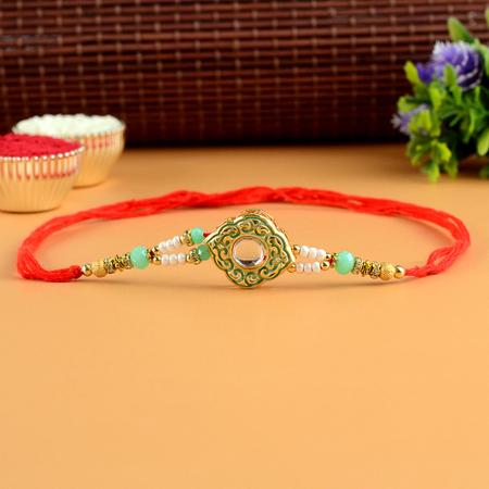 Tame Teal Kundan Rakhi