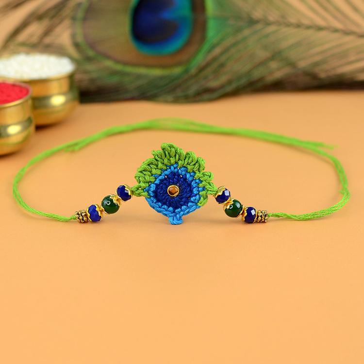 Peacock Feather Crochet Rakhi
