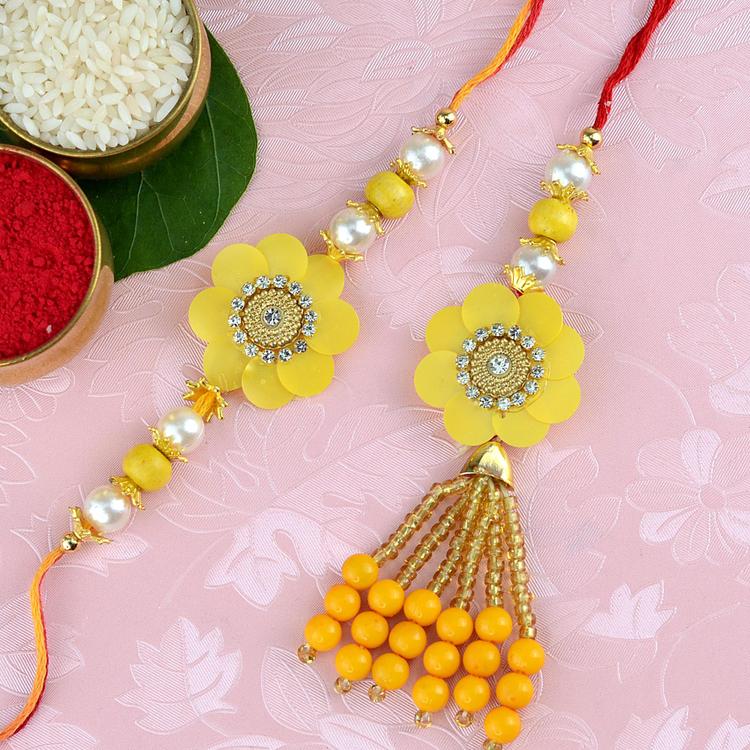 Yellow Flower Rakhi and Lumba