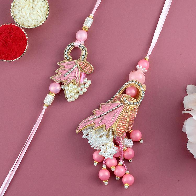 Pink Zardozi Rakhi and Lumba