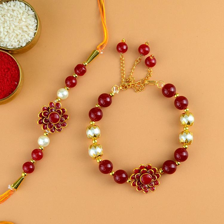 Maroon Flower Rakhi and Lumba