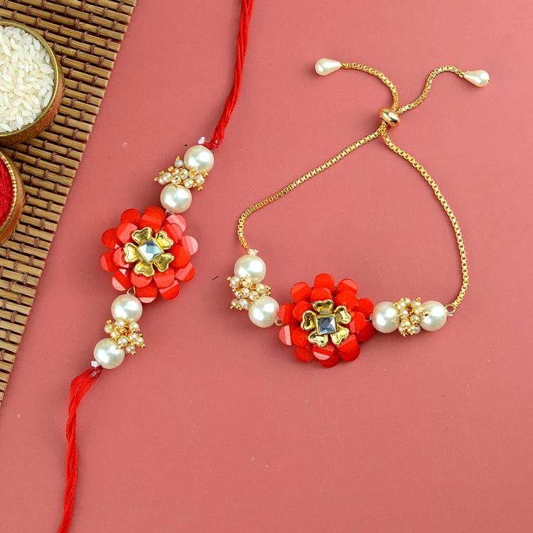 Red Flower Rakhi and Lumba MB36