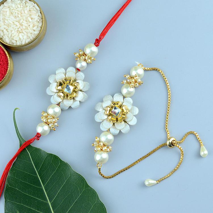 Silver Flower Rakhi and Lumba MB46